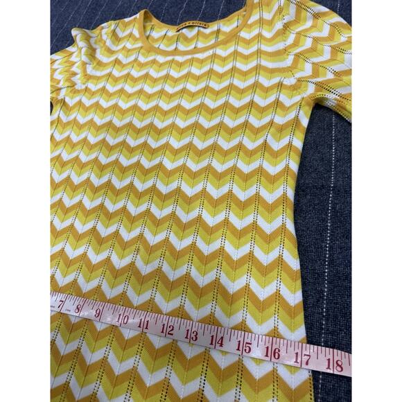 Alice Olivia Yellow Mini Pullover Puff Sleeve Knit Dress Chevron Pattern - Picture 8 of 10